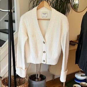 Abercrombie & Fitch Cable Knit White Button-Up Cardigan XS